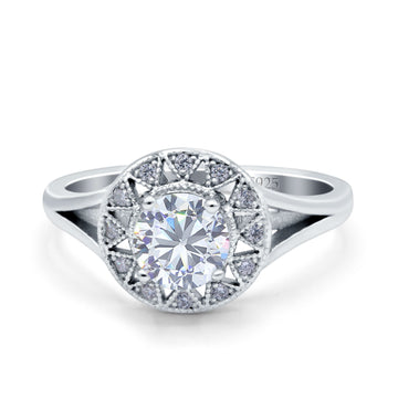 Celtic Halo Engagement Ring Round Simulated Cubic Zirconia 925 Sterling Silver